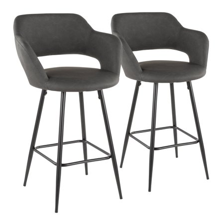 LUMISOURCE Margarite Counter Stool in Black Metal and Grey Faux Leather, PK 2 B25-MARG BK+GY2